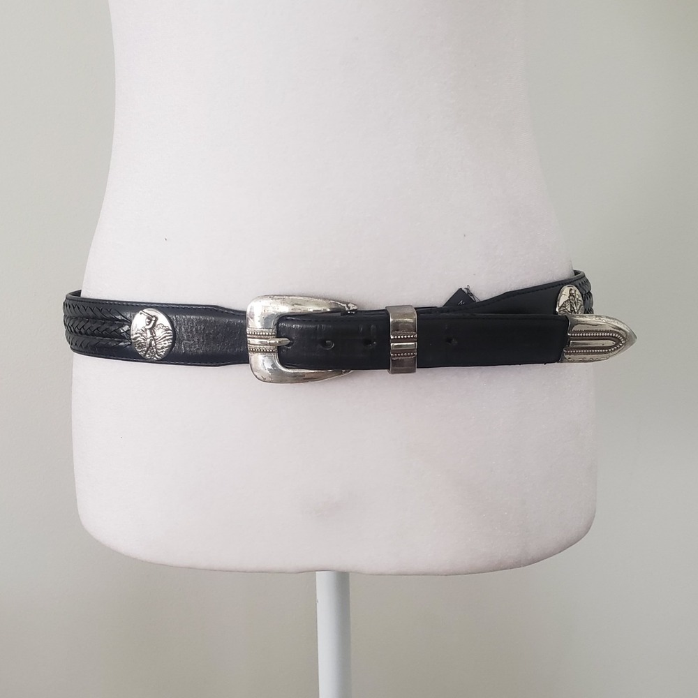 Vintage Onyx Brighton Mens Leather Golf Belt SIZE 34 Concho 1998 Black